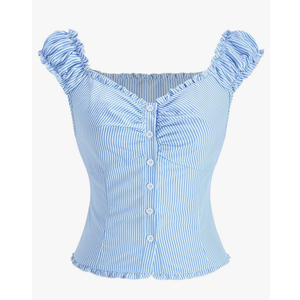 Women's Striped Off The Shoulder Top Ruched Button Down Sleeveless Going Out Blouse Medium