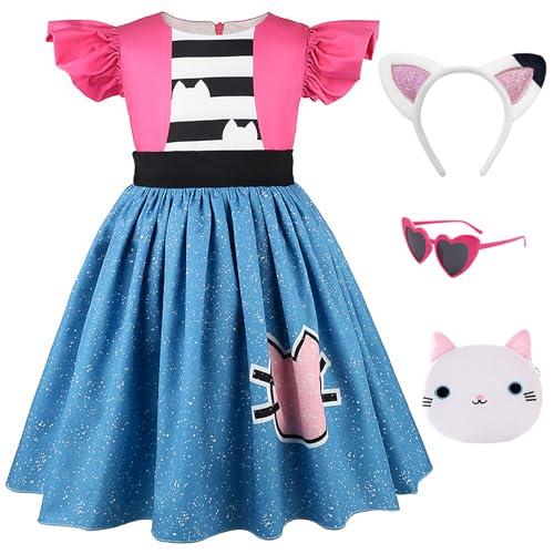 keaiyouhuo Kids Princess Cat Costume Girls Ruffle Sleeve Casual Dresses with Headband Halloween Christmas Birthday Dress up, 120