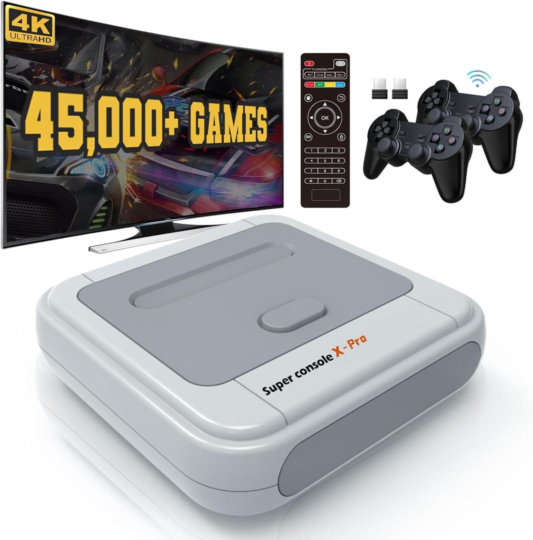 Kinhank Retro Game Console 64GB, Super Console X PRO Built-in 45,000+ Games, Video Game Console Systems for 4K TV HD/AV Output, Dual Systems (64G)