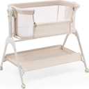 HARPPA Cuddly Baby Bassinet Bedside Sleeper, 3 in 1 Rocking Bassinet with Mattress and Soft Cover, Full Mesh Sides, 5 Height Adjustable with Wheels for Newborns, Beige