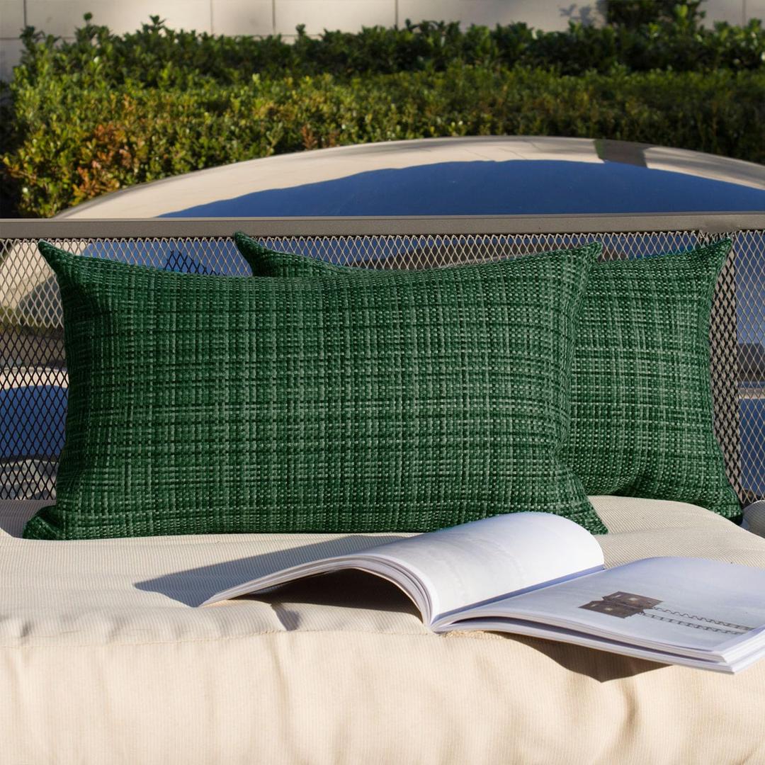 Kevin Textile Pack of 2 Decorative Outdoor Waterproof Pillow Covers Garden Cushion Sham Throw Pillowcase Shell for Patio Tent Couch 12x20 Inch Army Green