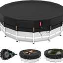 QH.HOME 12ft Round Pool Cover,[Ultimate Windproof & Tear-Resistant Fabric],Snug Fit with Patented Ratchet & Weight Rings,Solar Pool Cover for Above Ground Pools, Blocks Leaves &Waterproof