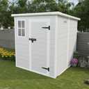 KEIKI 6x6 FT Outdoor Resin Storage Shed, Polypropylene Storage Shed with Floor & Window & Lockable Door & Vents, Garden Shed Tool Shed for Home Backyard Garden Lawn Pool Supplies, Light Grey