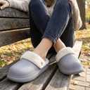 Women's Waterproof Slippers for Outdoor, Non-Slip Fuzzy Fleece Lined Winter Garden Clogs, Indoor Outdoor Comfortable Warm House Shoes (9.5 Wide, Light Grey)