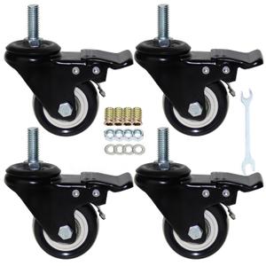 2'' Caster Wheels, Swivel Stem Casters 3/8'' - 16x1'' (Screw Diameter 3/8'', Screw Height 1'') 330Lbs Heavy Duty Threaded Casters No Noise PU Dual Locking Castors with Brake