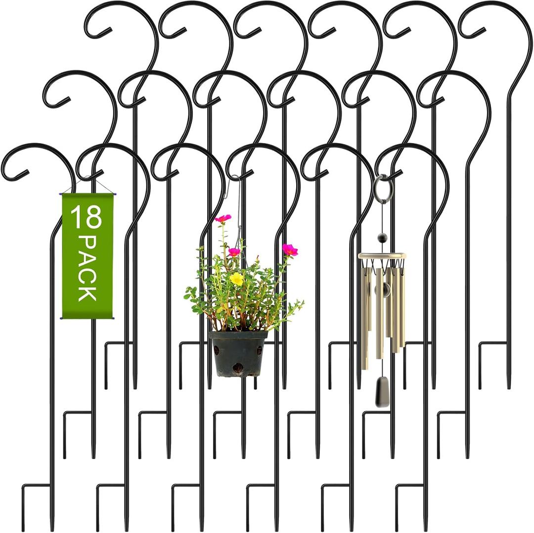 Hicarer 18 Pcs Shepherd Hooks 25 Inch 1/3 Thick Curled Metal Garden Hook Outdoor Shepherd Hook Stands for Wedding Garden Decor Hanging Lanterns Bird Feeders Solar Outdoor Lights