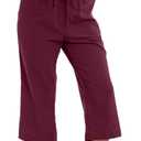 WROLEM Capris Pants for Women Cotton Casual Summer Straight Wide Leg Loose Drawstring Elastic Waist Cropped Trouser (S)