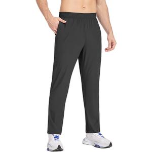 baleaf Men's Running Pants Elastic Waist Lightweight Jogging Stretch Golf Workout Pants with Zipper Pockets (X-Large, Black)