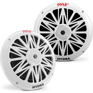 Pyle Marine Speakers, Waterproof, Weather Resistant, 8 Inch Dual, 10 Inch Outer Frame, 300 Watt Power, Poly Carbon Cone, Cloth Surround, Includes Mounting Hardware and Wires, White, PLMR82