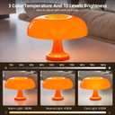 Cordless Mushroom Table Lamp, Rechargeable Orange Bedside Lamp with Touch Control and 3 Color Stepless Dimming, Portable Desk Lamp for Dinner/Restaurant/Bedroom (W11'' x H7.67'')
