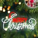 Merry Christmas Neon Sign for Wall Decor Dimmable Neon Christmas Sign fox Xmas Party Red White LED Neon Xmas Sign for Home Office Store USB Powered 16.92"x9.84"