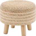 Cpintltr Round Seagrass Ottoman Footstool Handwoven Water Hyacinth Pouf with Solid Wood Legs Shoe Changing Stool Sturdy & Stylish Footrest for Living Room Balcony or Garden Beige