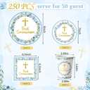 Pickmesh 250 Pcs Blue First Holy Communion Disposable Tableware Set God Bless Baptism Disposable Paper Plates Napkins and Cups for Boys Christening Celebration Baby Shower Religious Supplies Serve 50