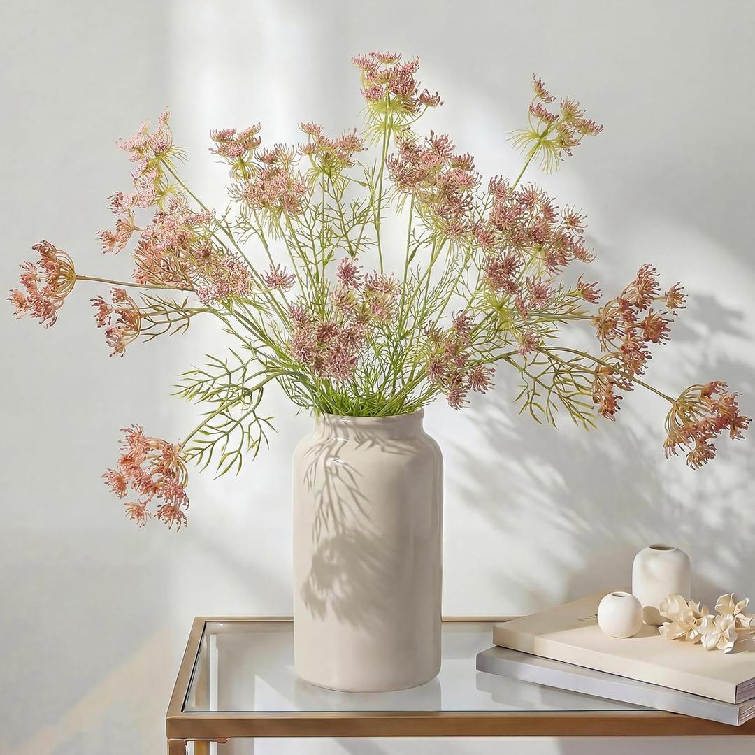 4 Pcs Artificial Queen Anne's Lace Stems 28.7 Inch Faux Ammi Majus Flowers Branches Faux Queen Anne's Lace Flowers Fake Carrot Floral Stems for Vase Bouquets Wedding Home Decor(Pink)