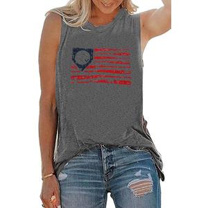 Baseball Tanks Top Women America Flag Baseball Graphic Vests Casual Sleeve Baseball Game Shirt (Gray, XXL)
