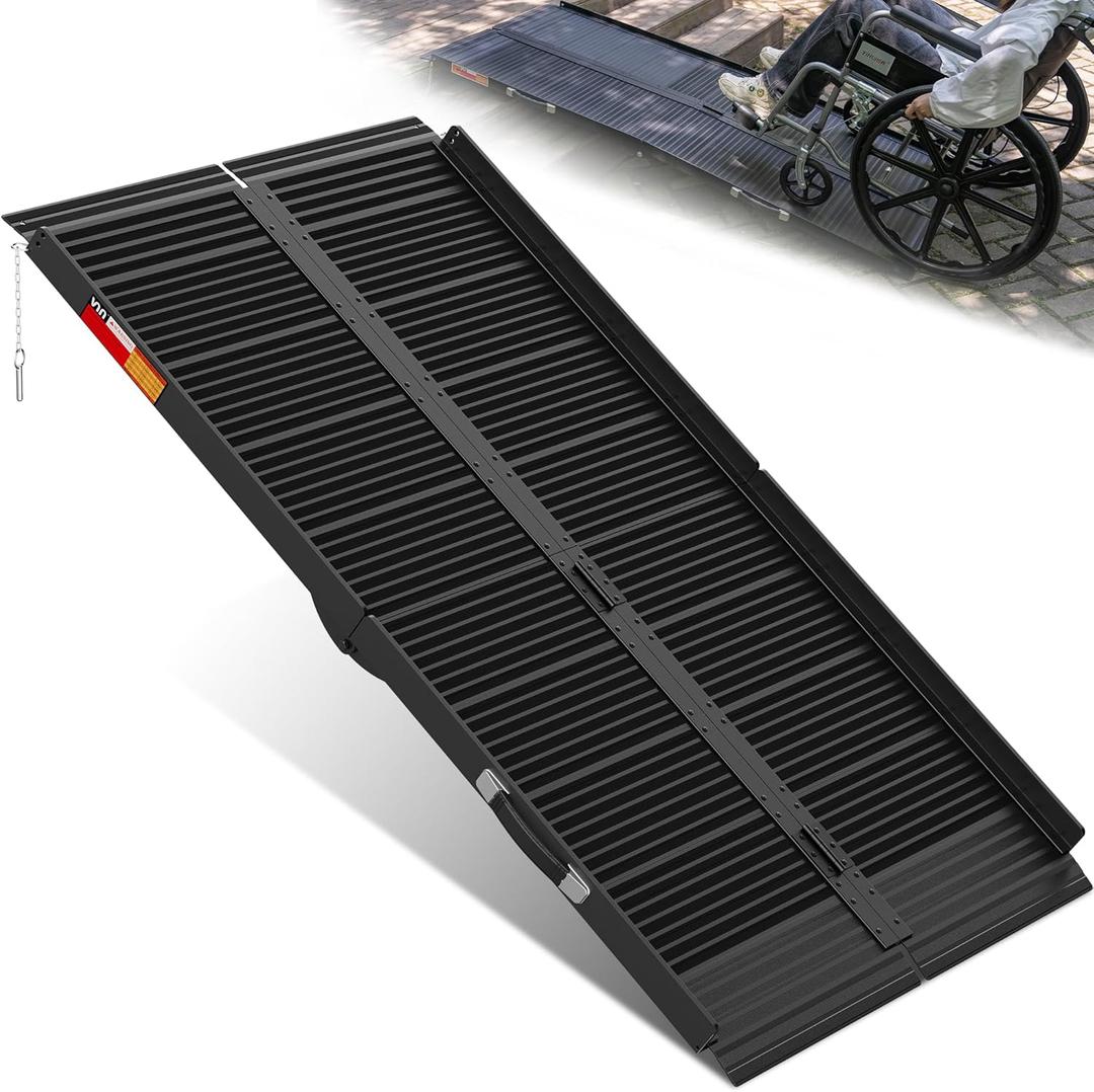 VNN Portable Wheelchair Ramp 5FT, Black Seamless Non-Slip Aluminum Folding Handicap Ramp, Door Threshold Wheelchair Ramps for Home, Wheel Chair Ramp for Home Steps, Doorways, 5FT (Usable Height 5-15 inch)