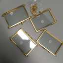 JUXYES Set of 4 Mini Wall Hanging Brass Frames For Pressed Flowers, Double Glass Hanging Picture Artwork Display Frame, Vertical Gold Floating Style Gallery Wall Frame For Photo Picture Poster Etc, 3x2 Inches