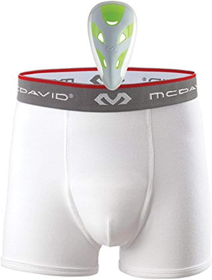 McDavid Boys' Boxer Brief Shorts with FlexCup Athletic Protection, Moisture Wicking & Cooling, Youth Sizes (Small, White)