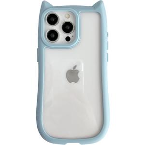 FLIRACON Cute Cat Ears Clear Phone Case Compatible with iPhone Case (Blue,for iPhone 12)