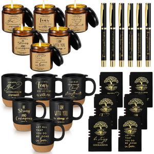 FillTouch 24 Pcs Christian Gift Church Father's Day Bulk Religious Bible Verse Prayer Journal Coffee Mug Candle Set for Man of God Pastor Father Dad Bible Study CNA Gifts (Courage,Black)
