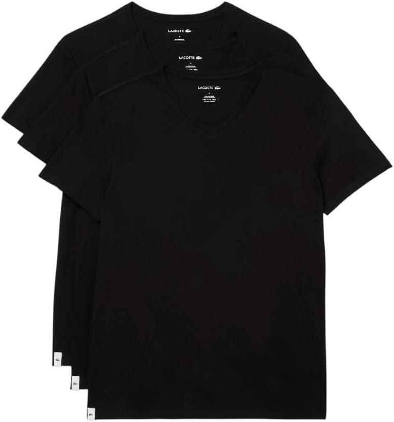 Lacoste Men's 100% Cotton Regular Fit V-Neck T-Shirt, 3-Pack (X-Large, Black)