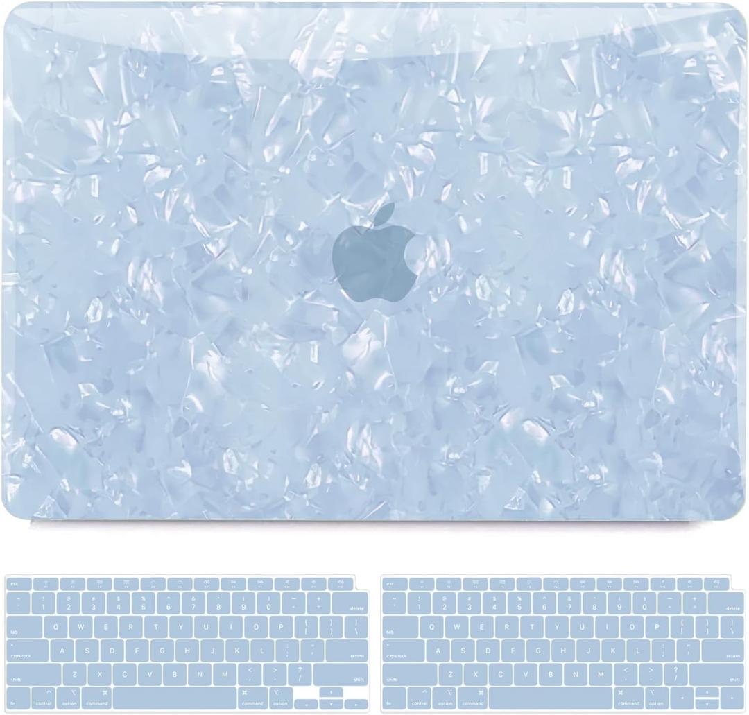 B BELK Compatible MacBook Air Case M1 2022, Laptop Plastic Hard Case + 2 Keyboard Cover, Glitter Pearly-Lustre Shell Pattern Blue