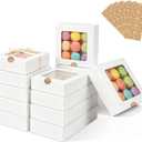 Homrelaxy 70 Pcs White Bakery Boxes with Window - 8x8x2.5 Inches Cardboard Cookies Boxes with Stickers for Macaroon, Pastries, Donuts, Cupcakes, Cookies and Chocolate Strawberries