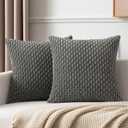 Kevin Textile Corduroy Striped Soft Soild Decorative Square Throw Pillow Covers Set Cushion Cases Pillowcases for Sofa Bedroom 2 Pcs 24x24 Inch Dark Grey