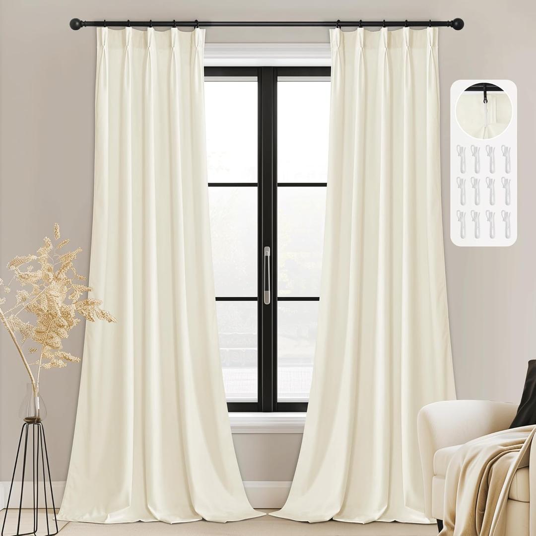 StangH Pinch Pleated Velvet Curtains 96 inches Long, Ivory White Light Dimming Privacy Bedroom Drapes Thermal Insulated Elegant Home Decor for Living Room Party, W38 x L96, 2 Panels