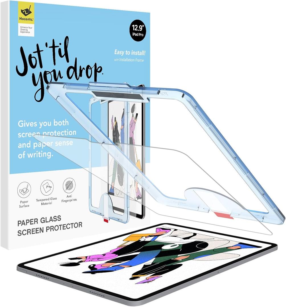 Paperfeel Glass Screen Protector Compatible with iPad Pro 12.9 6th / 5th / 4th / 3rd Generation (2022/2021 / 2020/2018), Auto-Alignment Tool, Tempered Glass, EZ Kit