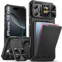 SSLOTSCASE for iPhone 17 Pro Case with 1X Screen Protector, Credit Card Holder & Kickstand & Slide Camera Lens Cover, Silicone Edge Rugged Heavy Duty Phone Case Cover for iPhone 17 Pro 6.3'', Black