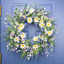 28 Inch Large Summer Wreaths for Front Door Summer Door Wreath Spring Floral Wreath with White Sunflower Lanvender Wildflowers for Indoors Outdoor Home Decorations