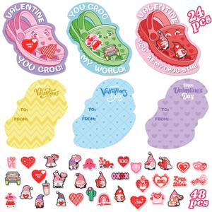 CCINEE 24 Sets Valentines Day Cards for School Classroom Kit, 24PCS Funny Valentines Gift Cards with 48PCS Shoe Charms Bulk for Boy Girl Classroom School Party Favor
