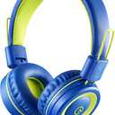Noot Products Kids Headphones with Microphone K12 Stereo 5ft Long Cord with 85dB/94dB Volume Limit Wired On-Ear Headset for iPad Kindle, Fire/ Toddler/ Boys/ Girls/ School (Blue/Lime)