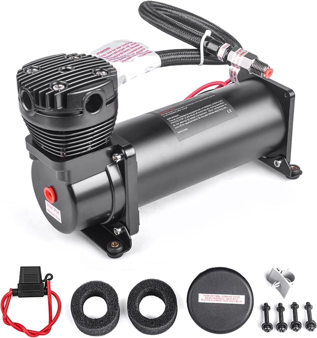 Heavy Duty 200 PSI Air horn Compressor, 1/4 NPT Train Horn/Air Ride Compressor, Fittings for 12V Train/Truck/Car,Air Suspension BLACK