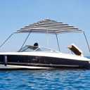 Briwooody 6 x 6 ft Boat Umbrella Canopy Boat Sun Shade Kit Waterproof Bimini Top Cover Thickened Straps up to 94 Inches Long with D-Shaped Buckles Storage Bag (Stripes,Black and White)