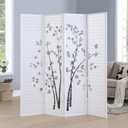 Roundhill Bamboo Print 4-Panel Framed Room Screen/Divider, white