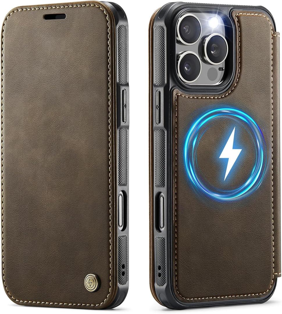 for iPhone 16 Pro Max Case Wallet Compatible with Magsafe, PU Leather Flip RFID Blocking Card Holder Stand Shockproof Magnetic Women Men Wallet Phone Case Cover for iPhone 16 Pro Max, Brown