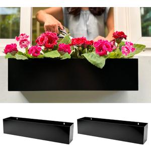 LaLaGreen Wall Planter (24 Inch, 2 Pack) Rectangular Metal Hanging Flower Pot for Succulents Carbon Steel Black, Long Window Sill Box Modern Fence Floating Garden Shelf for Deck Indoor Outdoor Decor