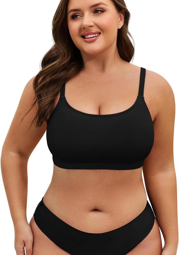 American Trends Plus Size Bikini Top for Women Large Bust Swim Tops Sports Swim Bra with Strong Support (Black, 2XL)