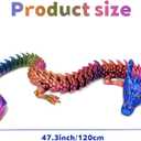 47-Inch 3D Printed Dragon Statue - Articulated Chinese Dragon with Movable Joints, Beard & Horns - Realistic Red Blue Gold Gradient Collectible Figurine for Home Display