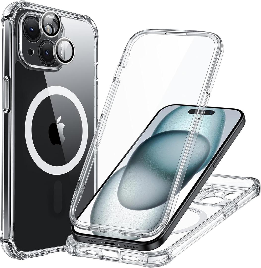 ESR for iPhone 15 Case, Compatible with MagSafe, Full-Body Military-Grade Drop Proof Case with Built-in 9H+ Tempered Glass Screen Protector, Armor Series, Clear