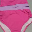 Maternity Two Piece Swimsuit High Waisted Strappy Bikini Set Bathing Suit (Small, Rose Red With Purple)