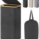 Lifewit 100L Laundry Basket with Lid, Clothes Hampers for Laundry with Bamboo Handles and A Removable Bag, Large Foldable Laundry Hamper for Bedroom, Bathroom, Dorm, Laundry Room, Dark Gray