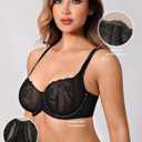 Deyllo Women's Sexy Lace Bra Demi Sheer Mesh Balconette Unlined Bras Underwire (Black)