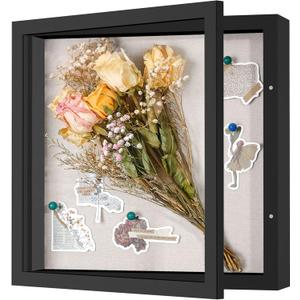 11x11 Shadow Box Frame with Linen Back - Sturdy Rustic Memory Display Case of Flower, Pictures, Medals and More, Black 11x11 Shadow Box Frame with Linen Back - Sturdy Rustic Memory Display Case of Flower, Pictures, Medals and More, Black