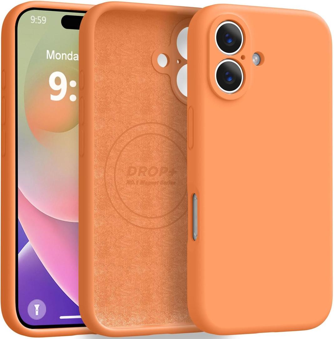 Ktele Magnetic for iPhone 16 Case [Compatible with Magsafe] [Premium Silicone Satin-Smooth Touch] Slim Shockproof Anti-Scratch Microfiber Lining Case, 6.1 inch, Bright Orange