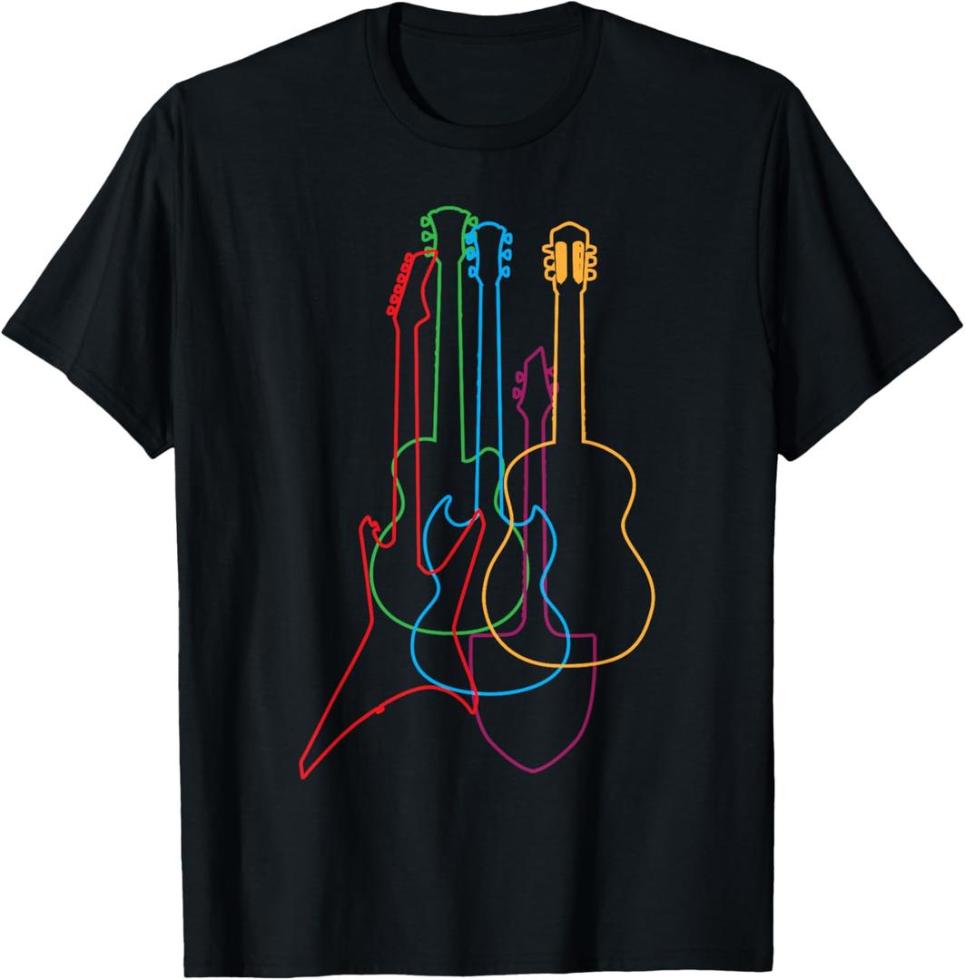 Colored Guitars Electric Acoustic Classical Gift T-Shirt - Black - S - Unisex - Short Sleeve - T-Shirt - Guitar Design - Birthday - Music Lovers