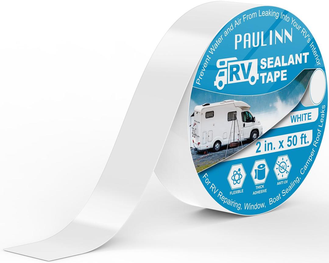 PAULINN RV Camper Roofing Repair Sealant Tape, 2 Inch X 50 Foot Natural White Trailer Roof Rubber Sealing Tape, UV & Weatherproof Roof Seal Tape for RV Camper Trailer Boat Sealing Leak Repair
