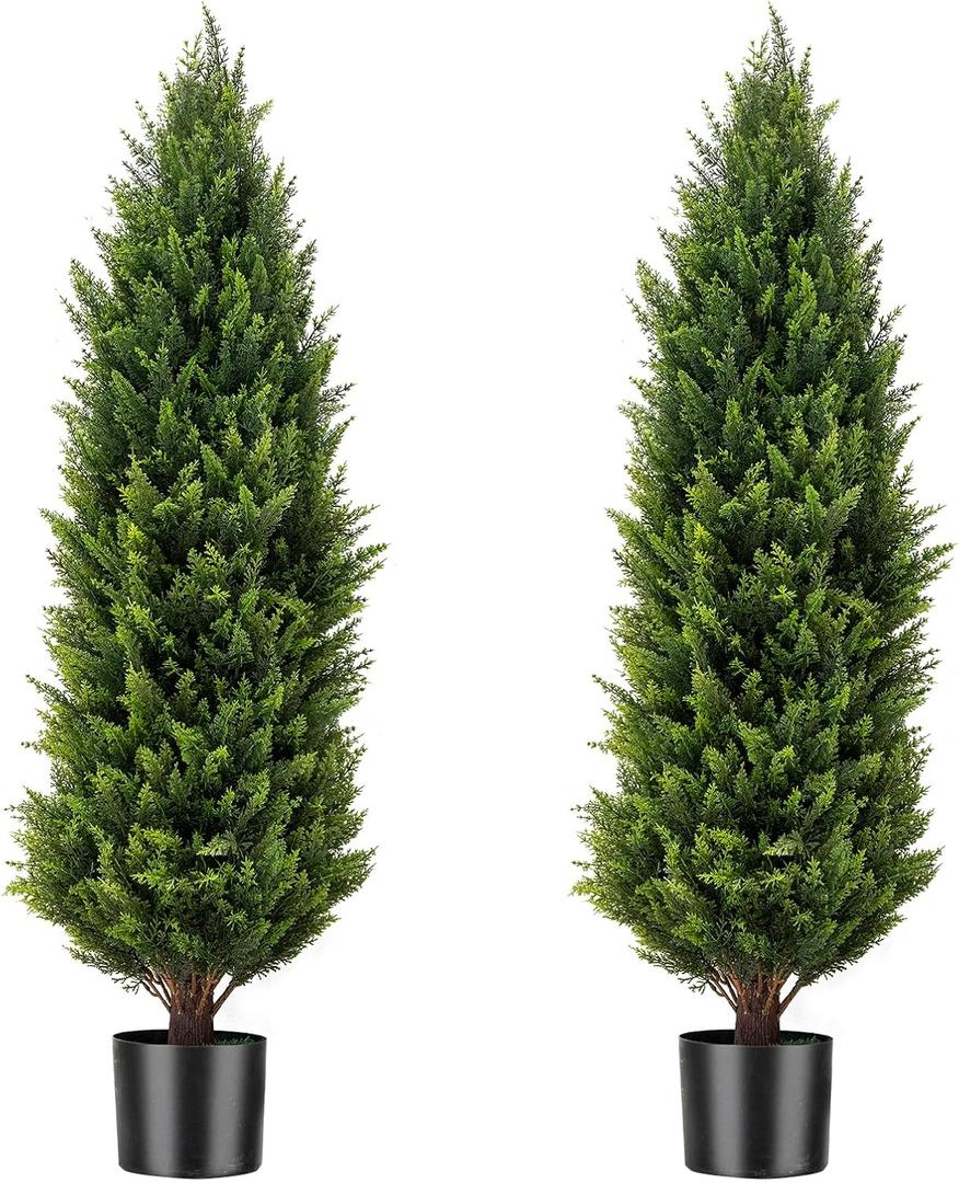 Artificial Cedar Topiary Trees for Outdoors Realistic Faux Cedar Pines Cypress Trees Faux Evergreen Plants for Home Porch Decor Set of 2 (48inch)